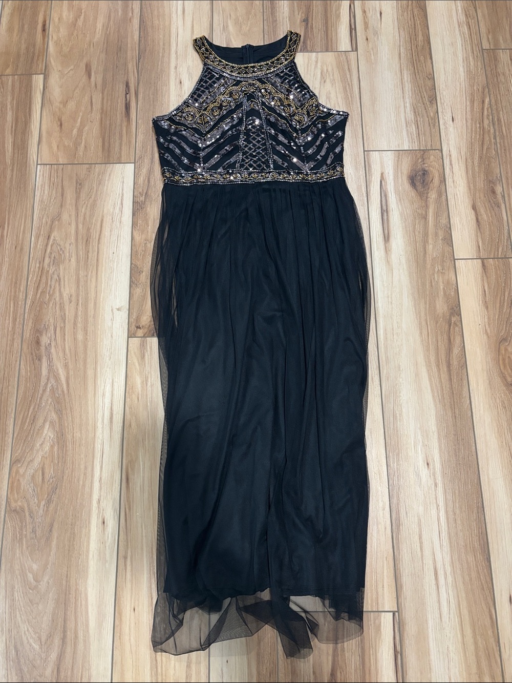 Black Beaded Halter Maxi Dress